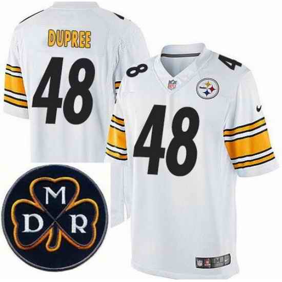 Men's Nike Pittsburgh Steelers #48 Bud Dupree Elite White NFL MDR Dan Rooney Patch Jersey